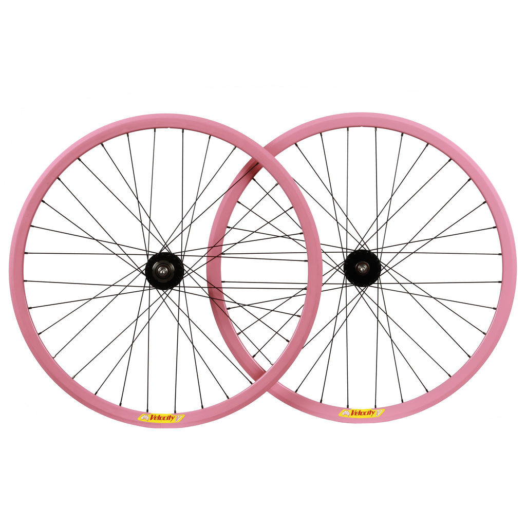 NOS Velocity Deep V/Phil Wood wheelset - bubblegum pink - Retrogression Fixed Gear
