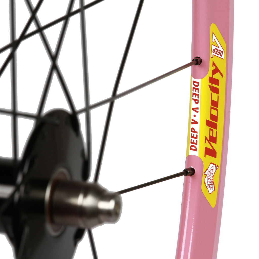 NOS Velocity Deep V/Phil Wood wheelset - bubblegum pink - Retrogression Fixed Gear